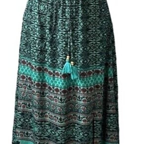 NWT Earthbound Womens Green & Purple Boho Printed Halter VCut Maxi Dress Medium - Picture 3 of 11